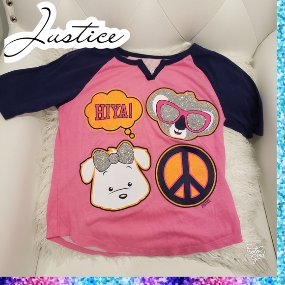 Haut Manches Longues Justice - Motif Pingouin - Taille 12 Fille - Bleu - Occasion Très Bon état